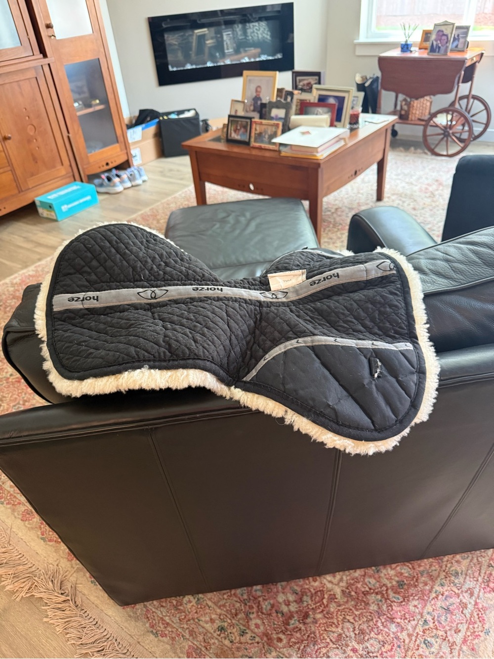 Horze Black Quilted Half Saddle Pad with Sheepskin Trim